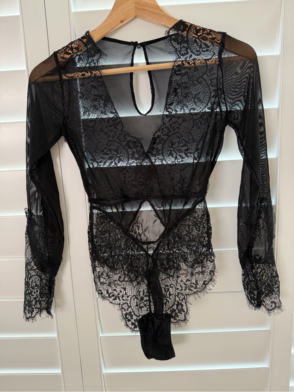Sheer Black Lace Long-Sleeve Bodysuit